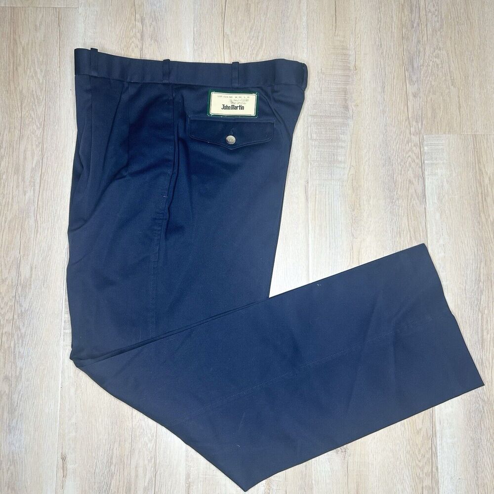 John Martin Mens 34x31 Blue Pleaded Straight Leg Button Cotton Blend Pants
